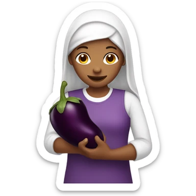 girl holding eggplant sticker