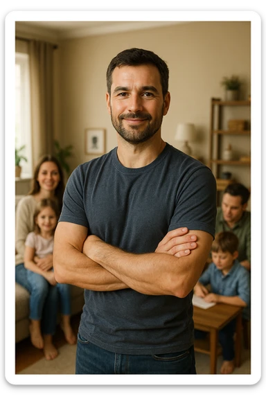 UOMO A BRACCIA CONSERTE CHE TRASMETTE PROTEZIONE PER LA SUA FAMIGLIA sticker