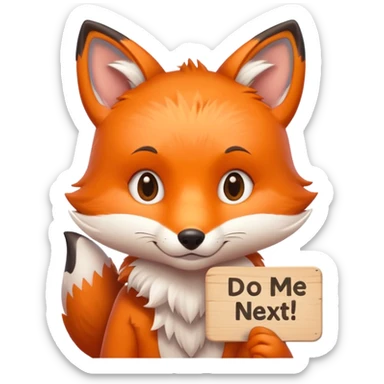 blushing fox holding a sign with the text 'do me next please?' cute emoji style sticker