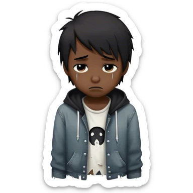homeless man heart crying shitting sad emo baka boy heartbroken sticker
