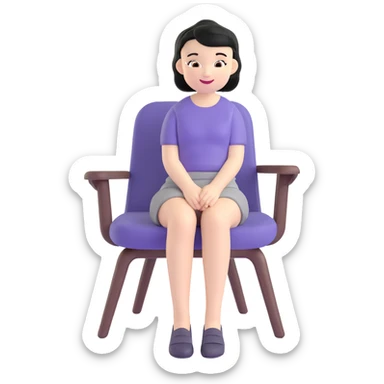 Girl with short black hair smiling sitting on a chair sticker