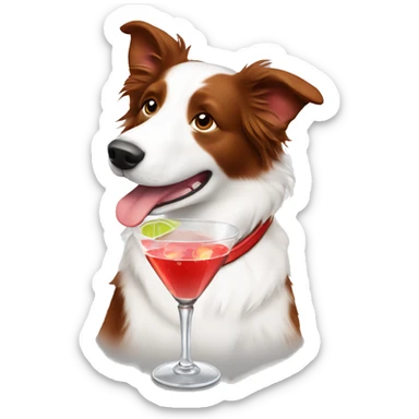 Red and white Border Collie dog drinking a martini sticker