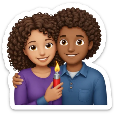 cuddling couple, male with lighter skin , deep brownskin girl with curly hair sticker