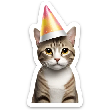 cat wearing a birthday hat at a star wars birthday party sticker