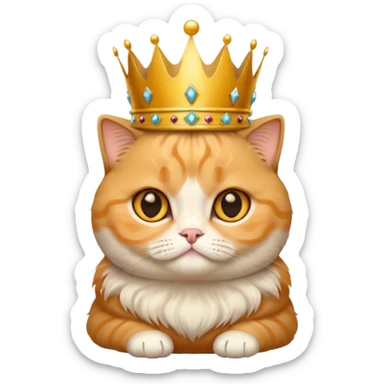Orange Scottish fold with crown, folded ears queen  sticker