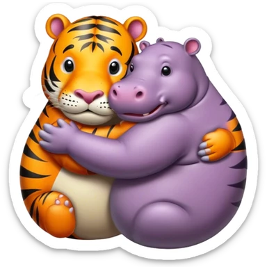A tiger hugging a hippo sticker