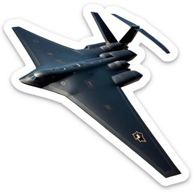 B-2 Spirit bomber - Northrop B-2 (Model Year: 2021) (Iconic colour: Stealth black) - A sleek, stealth bomber with smooth, angular contours and a matte jet-black finish. Emphasize a futuristic, minimalist design with a seamless fuselage, low-profile wings, and an overall intimidating stealth aesthetic. sticker