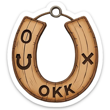 Emoji wooden sign with horseshoe with the inscription OK sticker