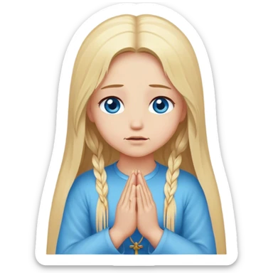 Cinematic realistic blonde with long hair, blue eyes prays sticker