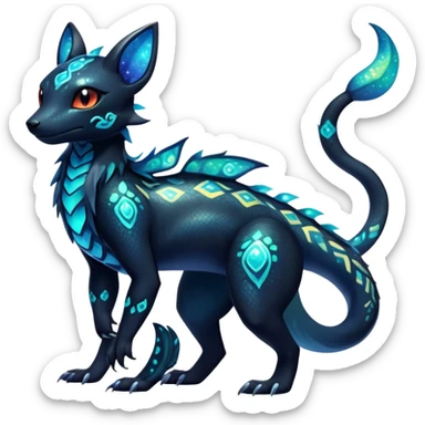 Colorful Iridescent Exotic Salandit-Aurorus-Umbreon-Fakémon-hybrid-creature (full body)  sticker