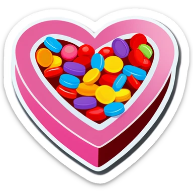 A box of candies shaped like a heart  sticker