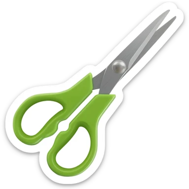 Full scissors with mid green handle, pointed up, blades open sticker
