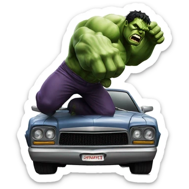 Vengeful hulk smashing a car  sticker