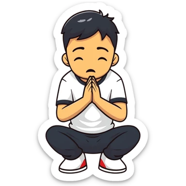 sad Asian man kneeling, crying sticker