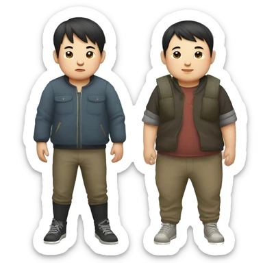 a chubby chinese boy and a skinny chinese boy sticker