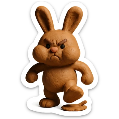 mocha bunny puffing cheeks, stamping foot, claymation style sticker