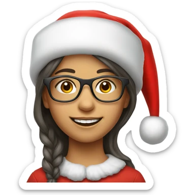 smiling  girl with glasses and Santa hatportrait sticker