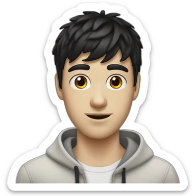 realistic white teenager guy with black bangs sticker