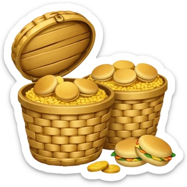 two baskets, one filled with money, another with colombian arepas sticker