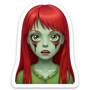 create a zombie girl with red long hair and straight bangs sticker