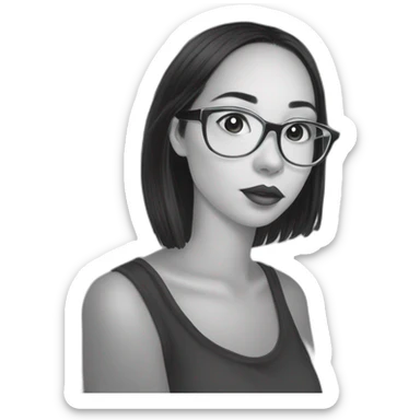 graphic tablet wacom using by a girl with glasses and straihgt black hair and big lips sticker