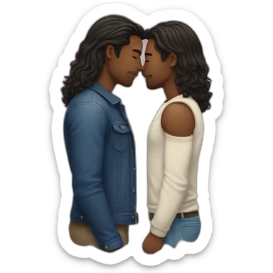 Gay couple kissing and one of them with medium long hair sticker