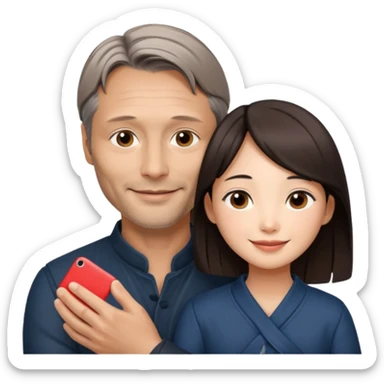 mads mikkelsen holds asian girl by the girl  sticker