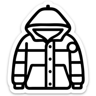 Make the outline of the jacket thinner, keep it clean and simple with no fill. Preserve the hood and patch details. Transparent background. sticker