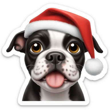 boston terrier dog wearing santa hat sticker