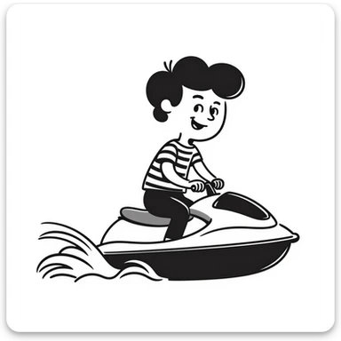 A boy riding a jet ski with wheels sticker