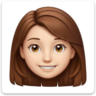 teen emoji girl with long brown hair, brown eyes, lashes, white background sticker