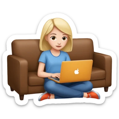A girl is lying on the couch with a laptop, working sticker