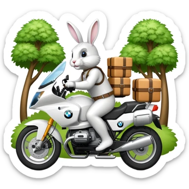 Easter bunny riding a BMW boxer motorcycle with trees and grass in the background sticker