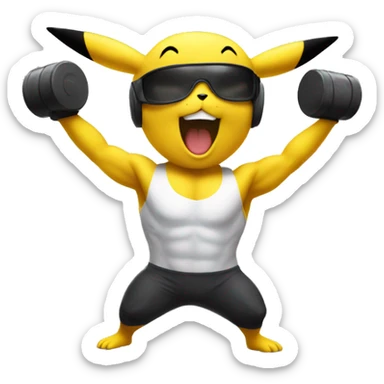 Pikachu cheering a white bodybuilder in training  sticker
