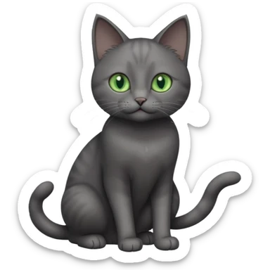 full body gorgeous solid dark grey cat with green eyes, white paws and white whiskers playing sticker