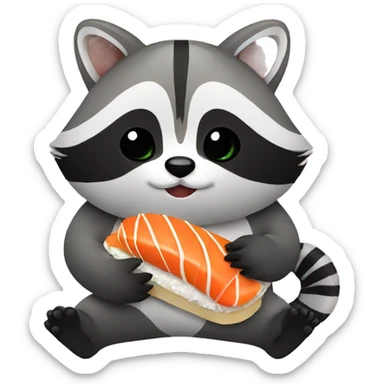 raccoon eating a sushi roll  sticker