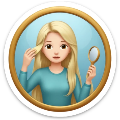 a beautiful girl combing his long hair in front of mirror. sticker
