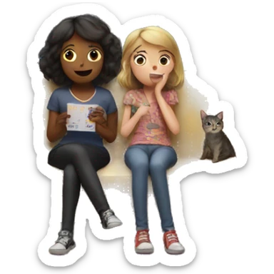 Two girls and a cat watching a movie in a house in Paris sticker