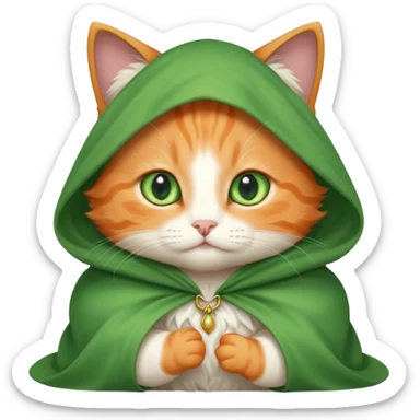 baby orange cat green eyes, in magic white cloak sticker