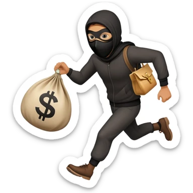 thief running away with a money bag sticker
