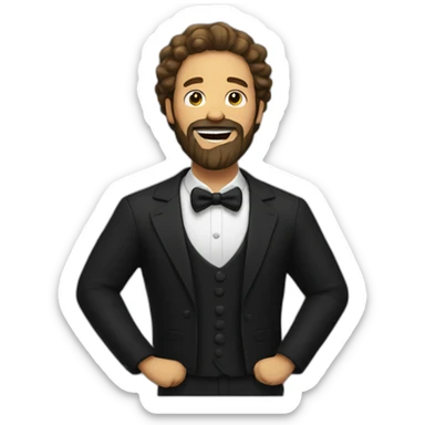 man with beard, black dressed, singing sticker