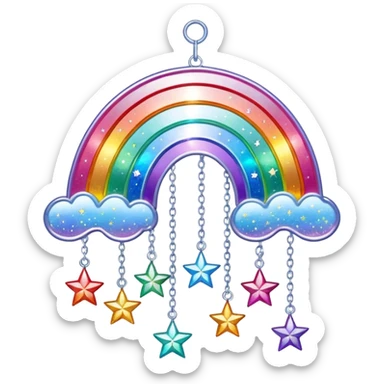 Sparkly glittery aesthetic Iridescent rainbow suncatcher hanging crystals and tiny stars sticker