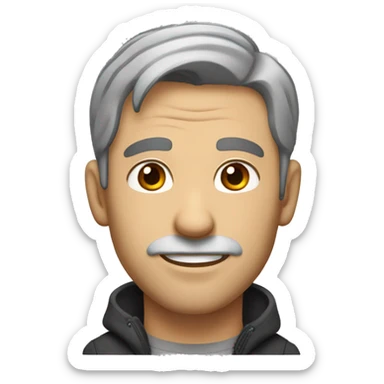 man with stubble, big nose and short brown and grey hair, hazel eyes , slightly smiling sticker