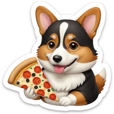 black tri-color corgi eating pizza sticker