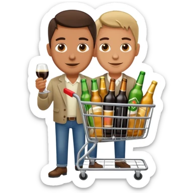 man with a shopping cart full of beers and wines sticker