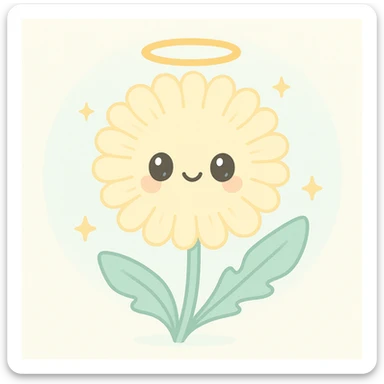 a dandelion with a halo and a saintly expression sticker