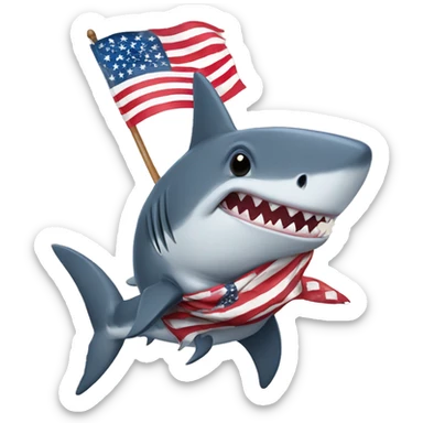 a shark with a rabbit ridding him with an American flag sticker