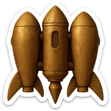 Make the wing rockets even wider, gold ancient wide jetpack with worn and weathered look, back view, no fire, in the style of apple emojis, with no background. sticker