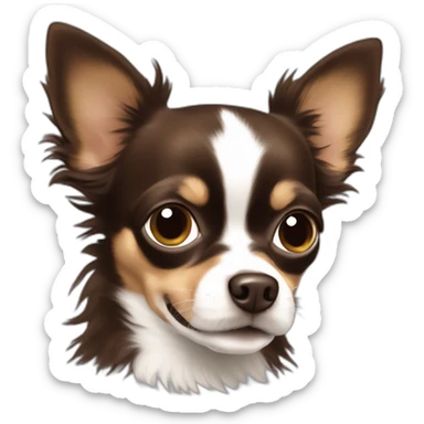 dark brown long haired chihuahua with baby-face sticker