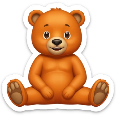 Create a orange friendly bear, make him look like from a kid cartoon and make him smile. Show his whole body. Make him look shy and cross his leg sticker